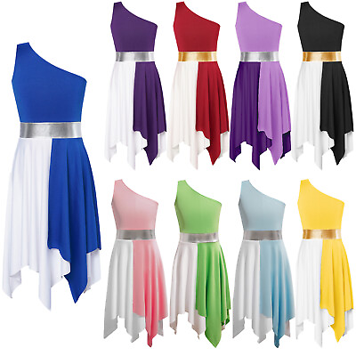 #ad US Kids Girls Dress Elegant Dancewear Worship Maxi Long Sundress Contrast Color $5.00