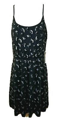 #ad Express Women Size S Sequin Black Fit amp; Flare Party Dress Spaghetti Strap $20.00