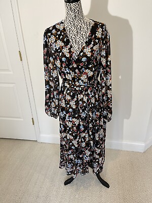 Pretty Garden Size XXL Black Chiffon Floral Maxi Dress Long Sleeve Tiered $32.99