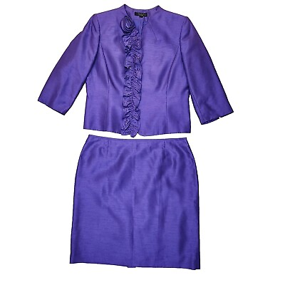 #ad Womens Formal Skirt Suit Sz 18 Church Dressy Beaded Ruffles Rosette 2 PC Purple $69.00