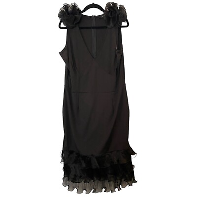 #ad Ashley Steward Black Crepe Ruffle Cocktail Dress Size 18 20 V Neck Sleeveless $44.00