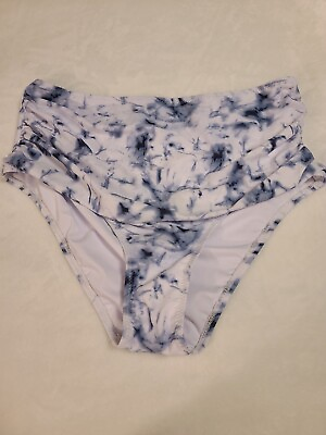 #ad NWOT UNBRANDED Women#x27;s White With Bluish Gray High waisted Bikini Bottom; Sz XL $8.39