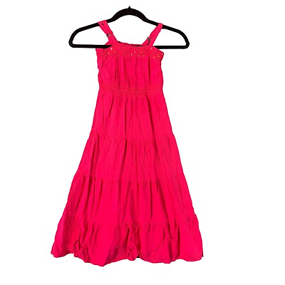 #ad Cherokee Girls Size Small 6 6x Pink Midi Tiered Dress Spaghetti Strap Summer $14.03
