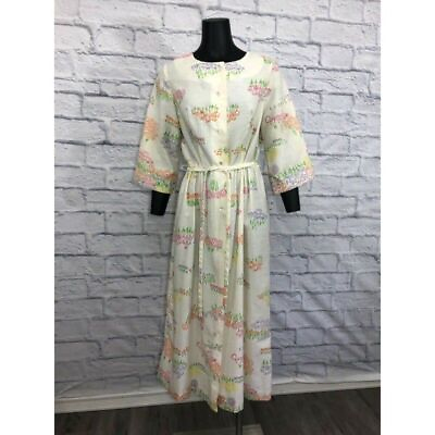 #ad Vintage Floral Belted Hostess Dress Sears Fashion Perma Prest Small $28.27