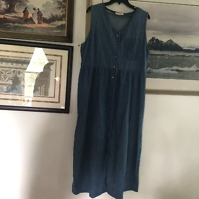 #ad Roaman’s Blue Jean Denim Button Front Modest Maxi Dress Sleeveless 0X 1X A972 $50.00