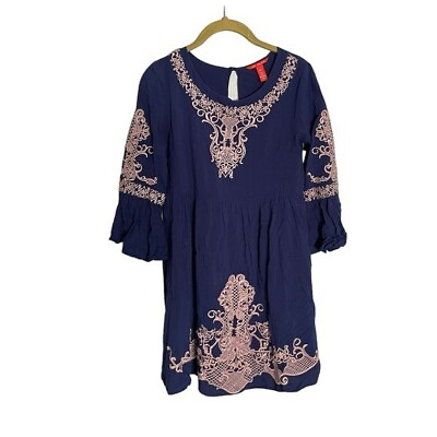 #ad Chelsea amp; Violet Navy Blue Embroidered Babydoll Boho Dress XS $27.00