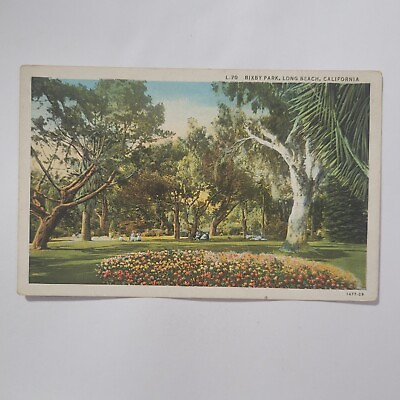 #ad Bixby Park Long Beach California CA Vintage Postcard Flowers Trees $4.75