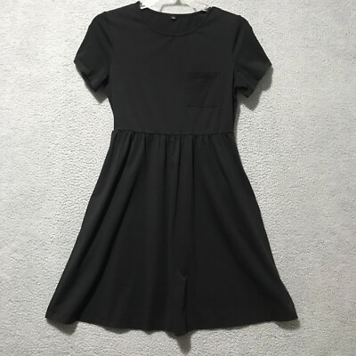 #ad Womens Short Sleeve Pullover Dress Black Size L $7.49