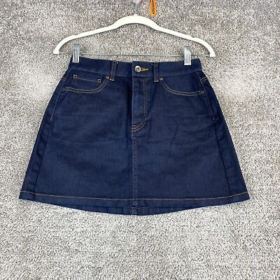 #ad #ad Uniqlo A Line Denim Mini Skirt Women#x27;s Size 0 Blue Dark Wash 5 Pocket $15.95