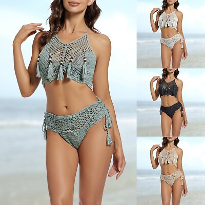 #ad #ad Women#x27;s Handmade Crochet Sexy Tassels Sexy Back Beach Bikini Slimming Swimsuits $17.95