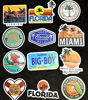 #ad I 💖 FLORIDA BEACH MIAMI STICKER LOT OF 12 USA STATE TRAVEL CAR PHONE LAPTOP $3.88