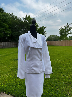 #ad Isabella Suits Size 12 Lined White Bow Collar Jacket Skirt Church Bust 42quot; NWT $39.90