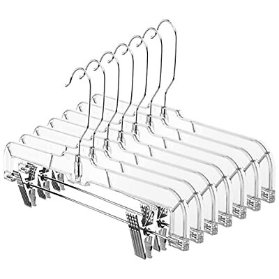 #ad 12 Pack 14 Inch Clear Plastic Skirt Hangers With Adjustable Clips Pants Hangers $21.55