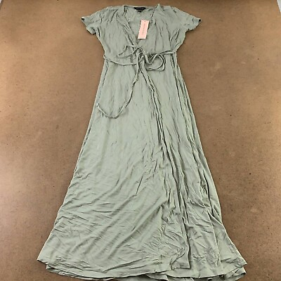 Banana Republic Womens Wrap Dress Green Maxi Short Sleeve V Neck Petites XXS New $47.22