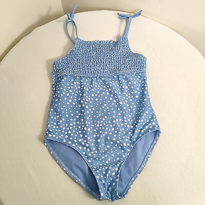 #ad Wonder Nation Girls Swimsuit Sz M 7 8 Blue Polka Dot 1 Piece $9.99