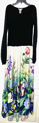 #ad HARD TAIL Forever Floral Print Colorblock Cotton Long Sleeve Maxi Dress M T 177 $261.75