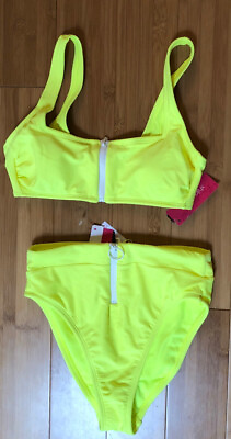 #ad NEW Xhilaration Bikini juniors small Zip up High Leg Waist neon bathing suit R2 $9.74