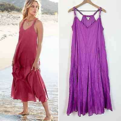 #ad #ad Garnet Hill Cotton Gauze Maxi Dress Cover Up Purple Size Large EUC $49.99