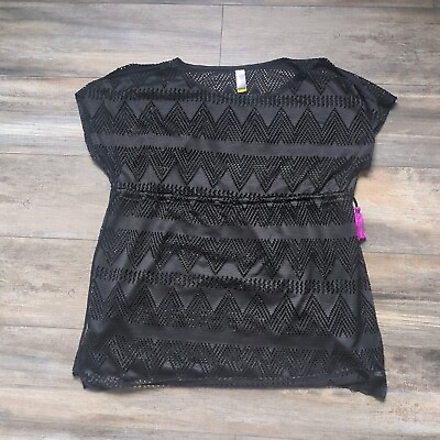 #ad No Boundaries lace scoop neck zig Zag womens Swimsuit Cover Up Black LARGE $20.00