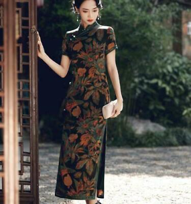 #ad Womens Cheongsam Pearl Slim Button Split Floral Long Plus Dresses Vintage Style $59.34