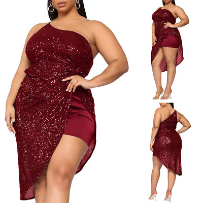 #ad US Women One Shoulder Sequin Formal Evening Party Dress Bodycon Mini Dresses $35.99