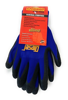 #ad 12 Pair Diesel Blue Black Safety Gloves Latex Coated Grip Cut Resistant $19.99