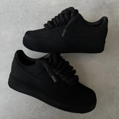 #ad Custom Air Force 1 Low Darkest Black In The World With Rope Laces All Sizes $275.00