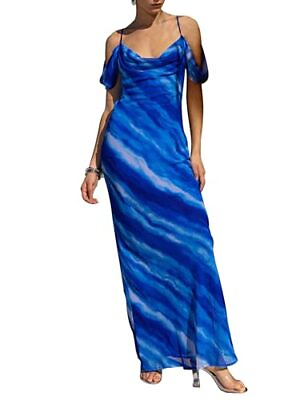 #ad Spaghetti Strap Long Maxi Dresses for Women 2024 Medium Blue Watercolour $46.24