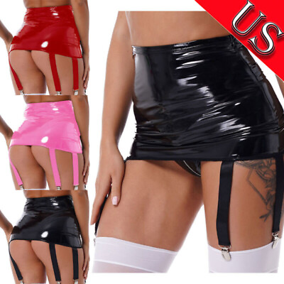 #ad US Womens Leather High Waist Bodycon Pencil Skirt with 6Wide Straps Mini Skirts $13.05