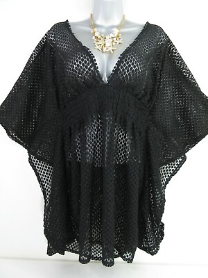 Xhilaration XL Black Lace Beach Cover Up Tunic Blouse Flutter Sleeve Batwing New $15.99