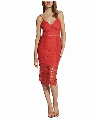 BARDOT Womens Red Spaghetti Strap Below The Knee Body Con Cocktail Dress Sz 10 L $21.88