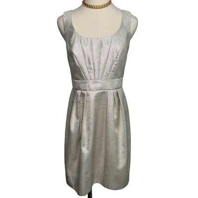 #ad #ad Shoshanna metallic champagne silver cocktail dress pleated w pockets size 6 $48.00