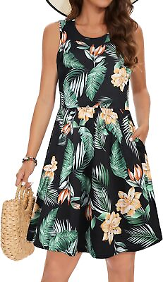#ad elescat Summer Dresses for Women Casual Sleeveless Tshirt Beach Flowy Tank Sundr $48.32