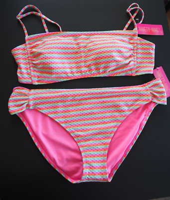 #ad Cosmo Knit Rainbow Sherbet Pink 2 pc Bikini Top amp; Bottom Swimwear Junior Sz XXL $34.98