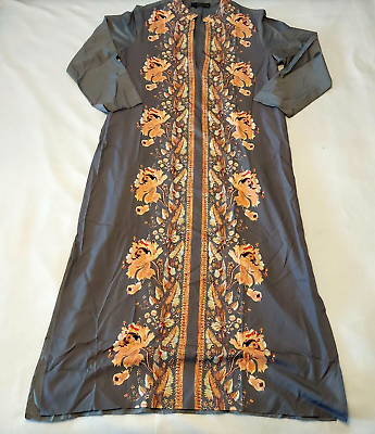#ad Zanzea Womens Maxi Dress 3XL Gray Orange Floral 3 4 Sleeve Mandarin Collar NWT $13.49