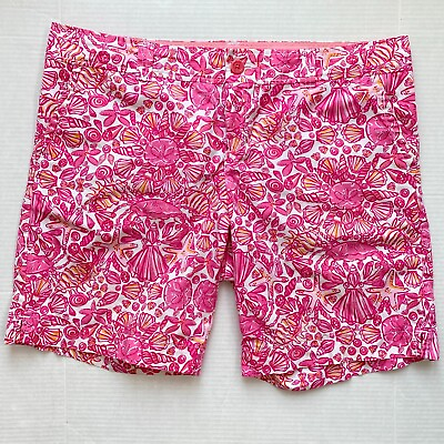 Lilly Pulitzer Shorts Womens 16 Seashell Beach Tropical Print Pink Summer Plus $44.99