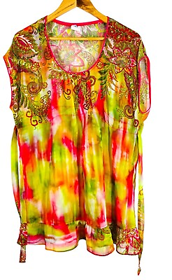 #ad #ad Becca By Rebecca Virtue Watercolor Floral Sheer Tie Waist Large Beach Cover Up $19.99