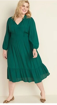 #ad Old Navy Forest Green Maxi Dress Long Sleeve Size Extra Large Oversized Boho $9.99