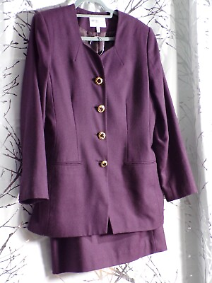 #ad Amanda Smith Purple Eggplant Skirt Suit Set Size 12 100% Wool $40.00