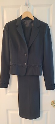 #ad Custom Made Career Black Suit 3 Pc Lined Jacket Blazer pants skirt Suit set Sz S $150.00