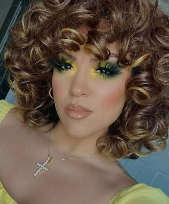 Short Curly Wigs for Black Women Big Curly Wig with Bangs Synthetic Hair Natural $18.04