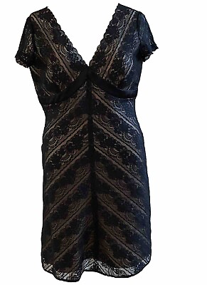 #ad Worthington Black Lace Over Nude Cocktail Dress Plus Size 18 LBD *Please Read $21.24