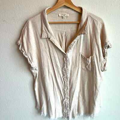 #ad UMGEE Womens XL Linen Bohemian Boho Short Sleeve Button Shirt $14.90