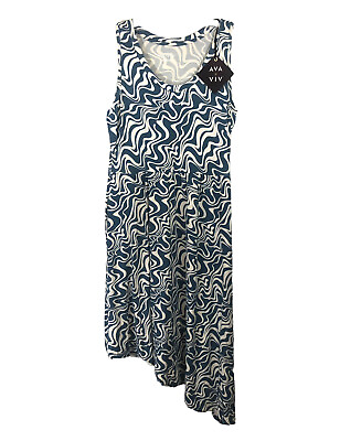 Ava amp; Viv Women’s Plus Dress Blue Swirl Sleeveless High Low Stretch Size 1X $19.95