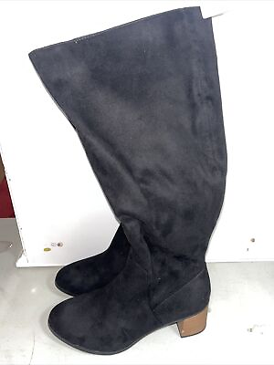 #ad Marlee Knee High Heeled Boots Black Faux Suede 8 Wide Calf Universal Thread $12.20