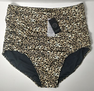 #ad Relleciga Women#x27;s XL Bikini Bottoms High Waist Ruched Sexy Safari Leopard Print $22.00