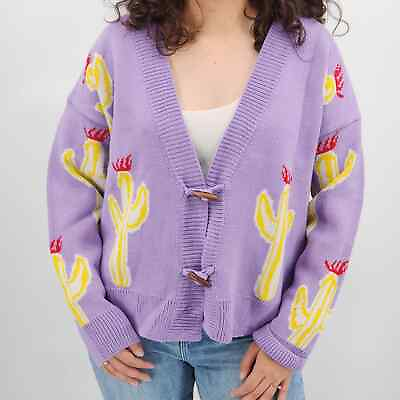 Cute Boho Cactus Purple Knit Cardigan Large $29.99