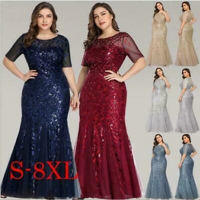 #ad Women#x27;s Gorgeous Sequin Plus Size Evening Wedding Party Prom Fistail Dress New $59.78