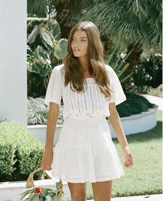 Sabo Skirt Orlando White Dress Large Lace Trim Mini Square Neck Gauzy Beach $34.95