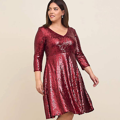 #ad New Torrid 2 2X 18 20 Red Sequin Sparkle Cocktail Party Mini Skater Dress $99.50